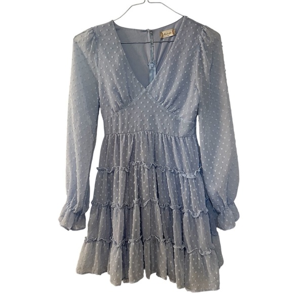 Altar’d State Eliza Dress French Blue Swiss Dot Women’s Size Small Ruffles - Picture 8 of 10